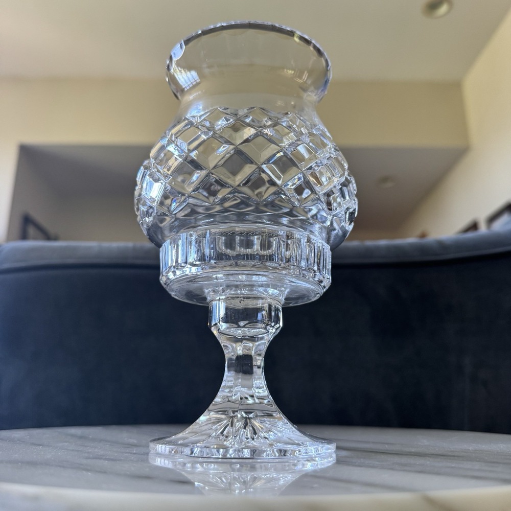 Vintage Block Crystal Candle Fairy Hurricane Lamp ~ Over 24% Lead ~ Hand Cut